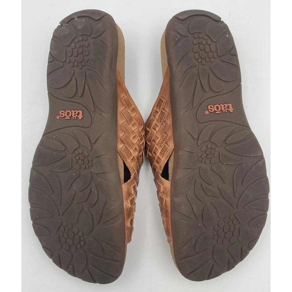 Taos Women's Guru Leather Woven Slide Comfort Sandal Flats Honey Brown Size:6